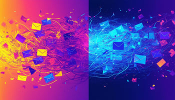 “A vibrant, high-energy digital abstract composition illustrating the chaotic nature of ineffective sales outreach to agencies.