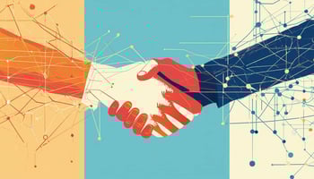minimalist horizontal illustration that represents the balance between innovation and human connection