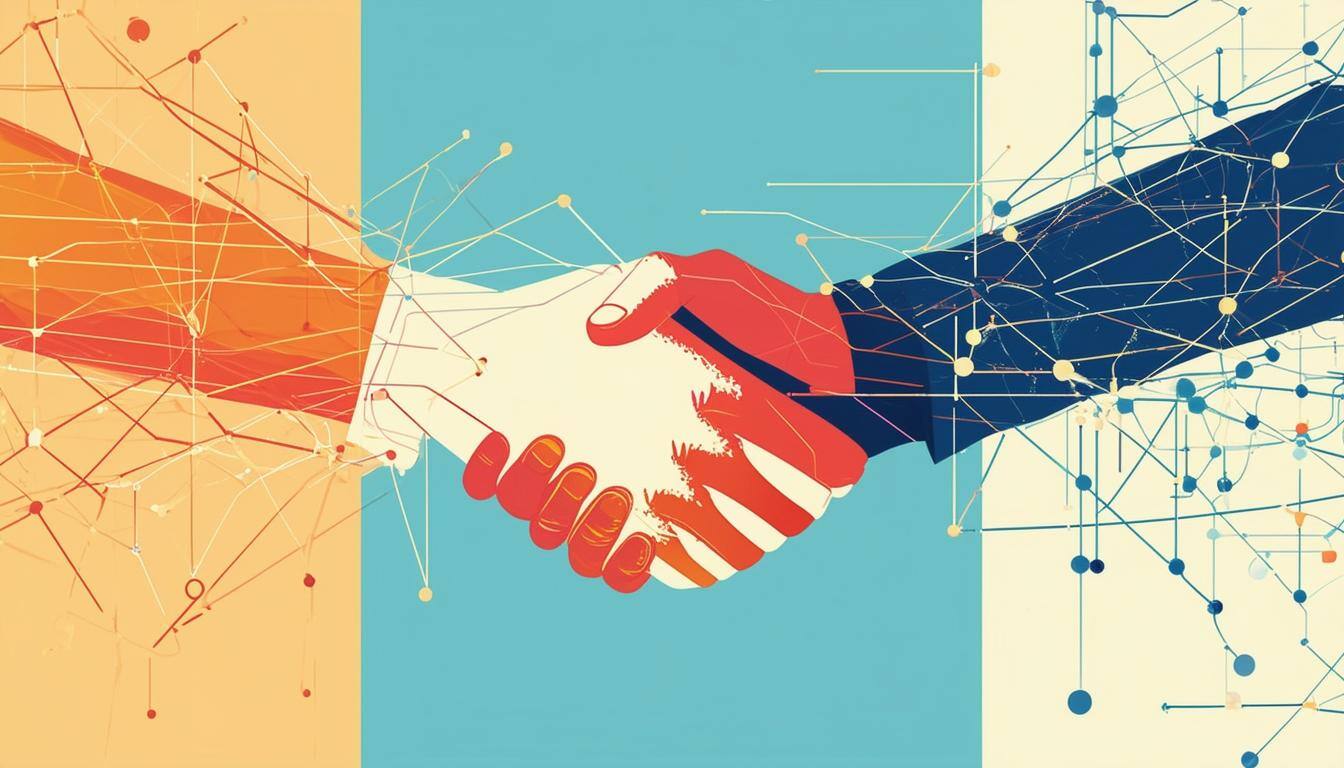 minimalist horizontal illustration that represents the balance between innovation and human connection